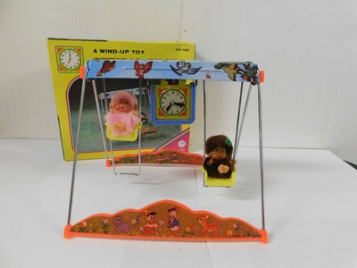Vintage Animal Swing Wind Up Tin Litho Toy W Original Box