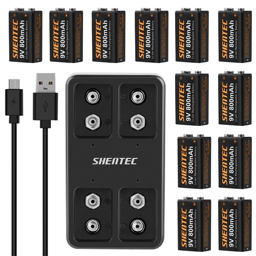9V Block 6F22 Lithium Li-ion 9 Volt Rechargeable Batteries / 4 Slot USB Charger - Zdjęcie 19 z 19