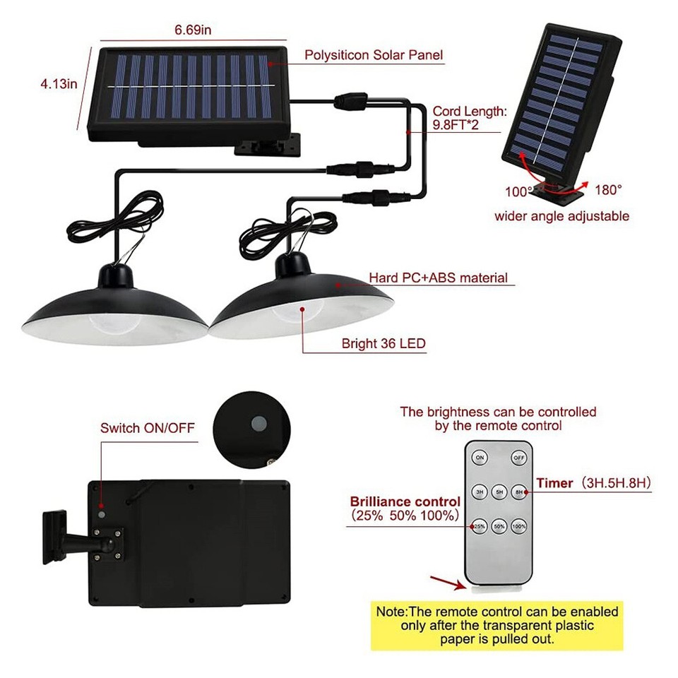 Solar LED Pendant Lights Outdoor Waterproof Indoor Wall Remote