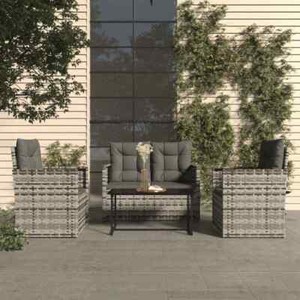 vidaXL Garten-Lounge-Set aus Polyrattan mit Kissen - 4-teilig, Grau (319197)