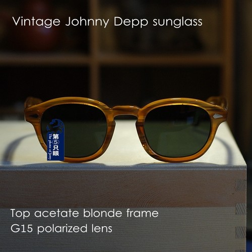 Lunettes de soleil polarisées vintage homme blonde Johnny Depp verres vert foncé - Photo 1 sur 6