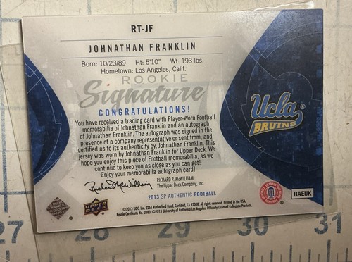 Johnathan Franklin Auto Jersey Card /97 2013 Upper Deck Rookie - Picture 2 of 4