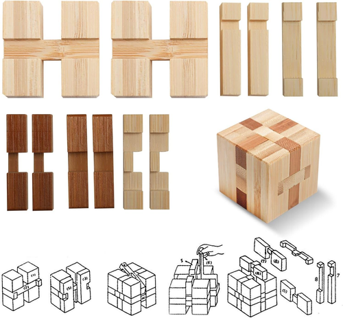 4 Pack Wooden Puzzle Games Brain Teasers Toy- 3D Puzzles for Teens and Adults - - Picture 4 of 12