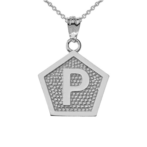 10K White Gold Letter Initial Pentagon Pendant Necklace - Picture 22 of 32
