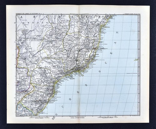 1881 Petermann Map - SE Brazil Rio de Janeiro Sao Paulo Santos Bahia Curitiba BR