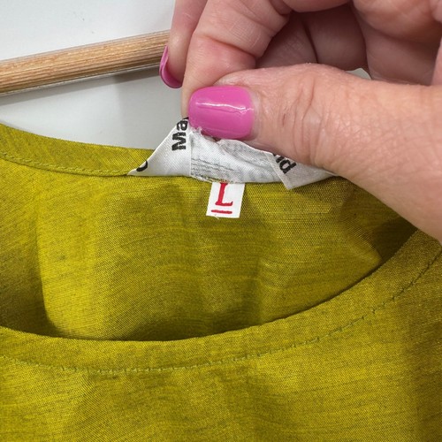 Vintage Champagnes Thai Silk Tank Top Asian Layer Chartreuse Green Boxy Size L - Picture 6 of 8