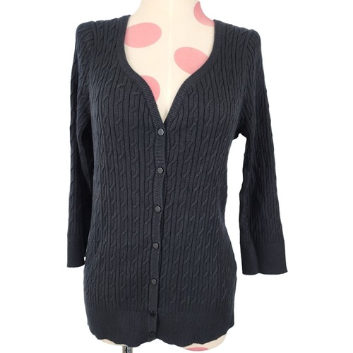 Women's Talbots Black Button Cardigan Sweater Thin Cable Knit Small Pima Cotton - Bild 1 von 6