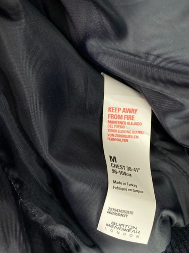 Burton Menswear Navy Varsity Bomber Jacket Snap Button Casual Retro Style UK M - Picture 15 of 16