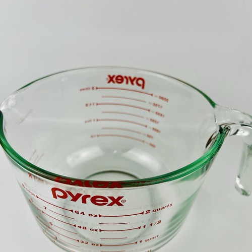 Tazón de 8 tazas vintage Pyrex 564 Corning Measuring 2 cuartos 64 OZ MÉTRICO 2 litros ROJO - Imagen 5 de 7