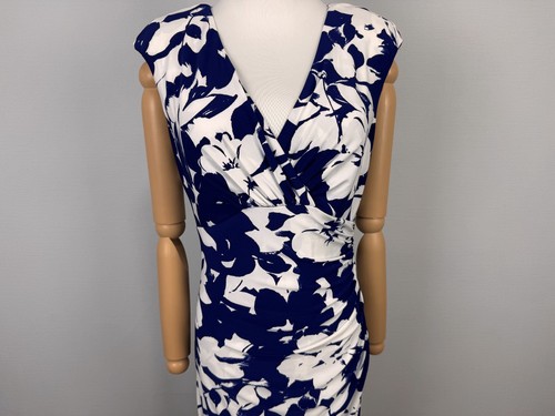 Laurel Ralph Lauren blau weiß Blumen V-Ausschnitt ärmelloses Kleid Gr. 6 - Bild 3 von 19