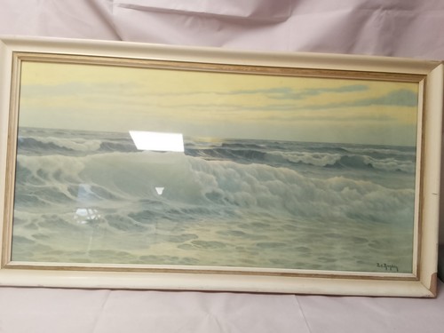 Edouard Mandon 1957 Tumbling Waves ~ Majestic Sunset Sky Seascape ~ FRENCH F&R - Picture 2 of 7