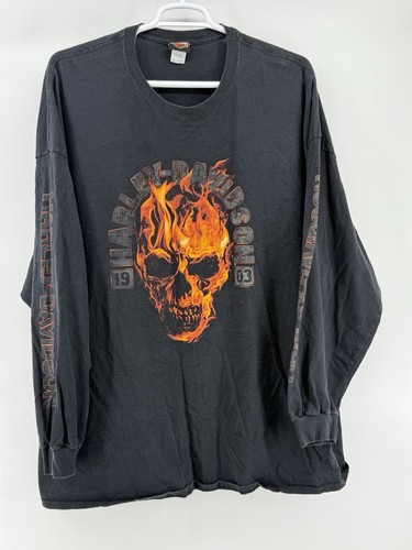 Harley Davidson Flame Skull Long Sleeve Shirt Size 5XL Sleeve Hit Wildcats KY - Picture 2 of 5