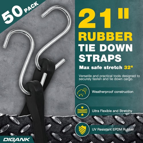 Bungee Cords with Hooks 21" 50 Pack, Heavy Long Duty Rubber Tarp Straps with ... - Picture 2 of 6