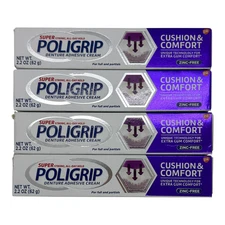 Poligrip Cushion & Comfort Denture Adhesive Cream 2.2 oz (4‑Pack) – Secure Hold