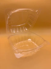 6x6 Clear Clamshell Container, Hinged Lid, Plastic, For Burgers/Take Out