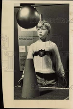 1987 Press Photo Boy Looking at Science Exhibit with Ball and Cone - lrb38039