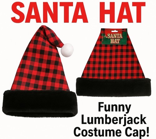 BUFFALO PLAID SANTA HAT Red Check Lumberjack Christmas Elf Stocking Cap Adult - Picture 3 of 19