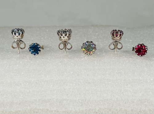 Set of 3 Natural Topaz Crown Set Stud Sterling Silver Earrings New 7.32ctw - Picture 4 of 10