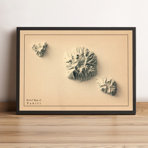 Mapa de Tahití, mapa en relieve 2D de Tahití, mapa vintage de Tahití - plano 2D - Imagen 1 de 7