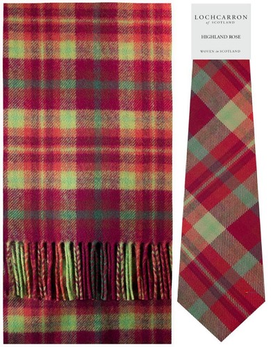 Juego de regalo de bufanda y corbata de lana cepillada Highland Rose Tartan - Imagen 1 de 1