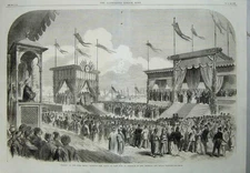 Original Old Antique Print 1869 Suez Canal Port Said Blessing Imperial Royal