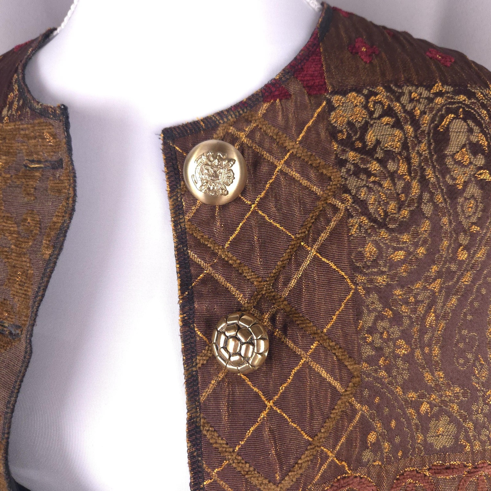 Patchwork Tapestry Jacket Womens Large Brown Red … - image 2