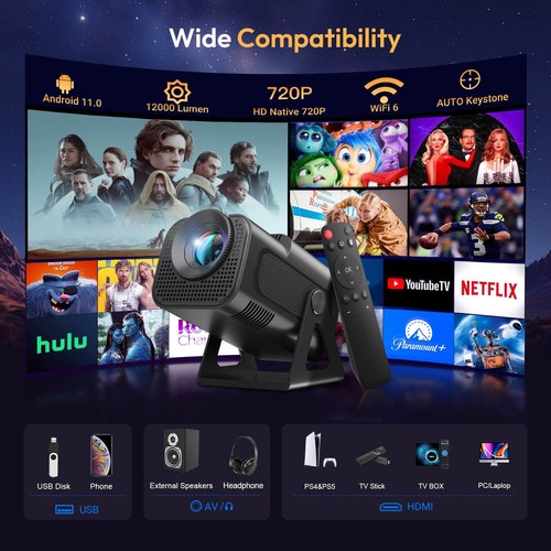 XGODY Gimbal5 Mini 4K Projector Portable Auto Keystone 12000 Lumens Wifi BT5.0 - Picture 6 of 12