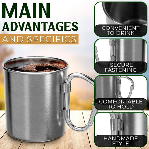 Metal Camping Mug 13.5oz – Carabiner Travel Cup - Picture 4 of 5