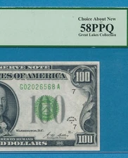 $100.1928-A CHICAGO  LIME GREEN SEAL FRN REDEEMABLE IN GOLD PCGS AU 58PPQ