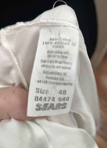 Vintage SEARS Size 40 White Nylon Full Slip Lingerie Lace Trim Flower Detail A18 - Picture 5 of 5