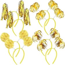 8 Pcs Christmas Pom Pom Headbands Spirit Party Headbands Tinsel Yellow