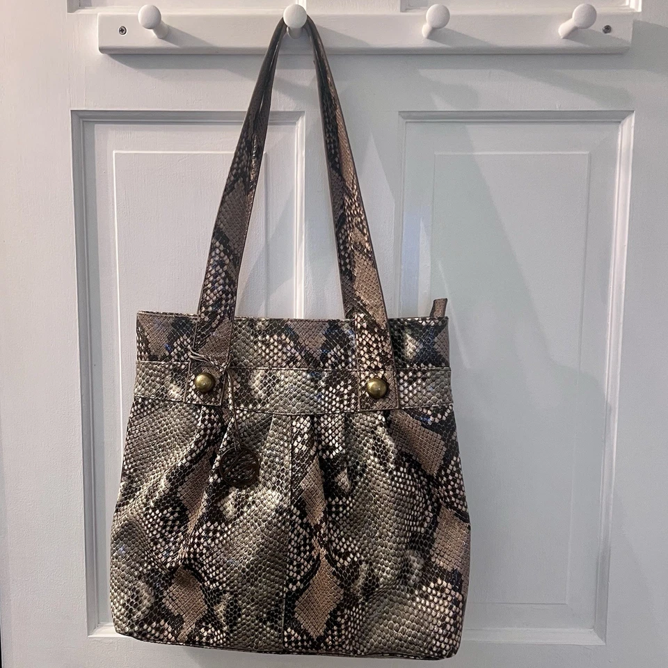 Style & Co Cartera de Hombro Bolso de Mano Pitón Estampado de Piel de Serpiente Botones de Latón Vegano Foto 2 de 4