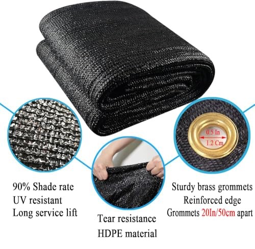 90% Black Shade Cloth, 8X16Ft Garden Sun Shade for Plant Cover, Outdoor Shade - Picture 4 of 8
