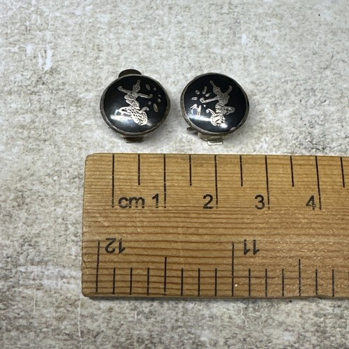 Retro Vintage Sterling Silver Siam Niello Thai Clip On Earrings Mekkala Goddess - Picture 8 of 8