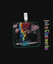 Hand Crafted Dichroic Fused Glass Pendant Necklace W/ Chain 1252