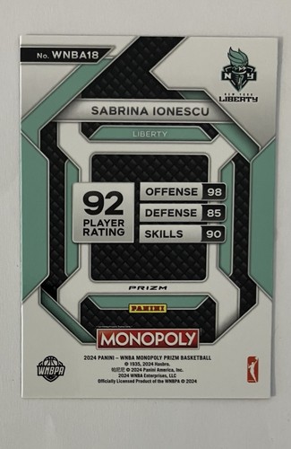 2014 Panini Prizm WNBA Monopoly Sabrina Ionescu Purple Parallel Insert Card - Picture 2 of 2
