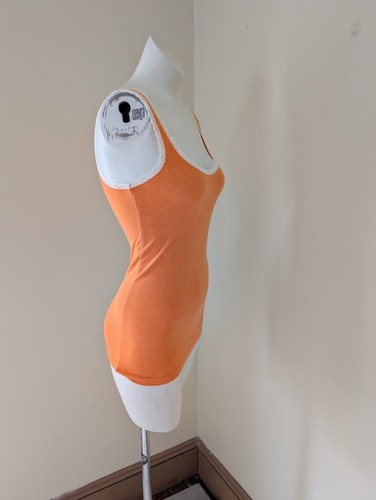 Vintage Cottage Core Trägertop XS orange mit cremefarbenem Spitzenbesatz weich Fee - Bild 6 von 13