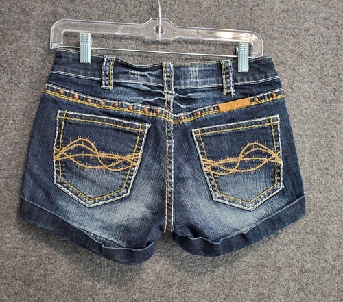 Cowgirl Tuff Denim Shorts Womens 27 Embroidered Barbed Wire Pockets Studded - Picture 4 of 6