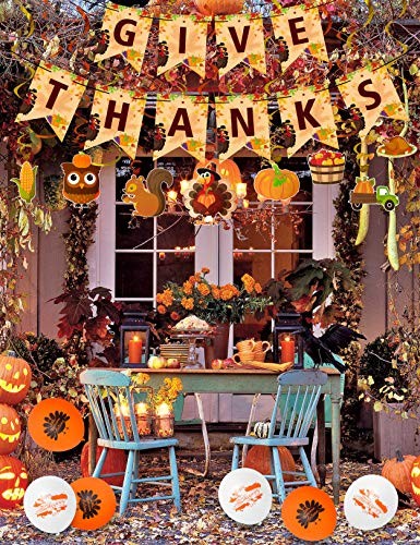Juego de 34 piezas de decoraciones de fiesta de Acción de Gracias - Otoño DAR GRACIAS Banner Otoño - Imagen 5 de 7