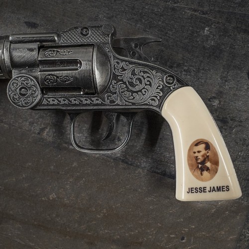 Pistola revólver de metal Jesse James bastón bastón recuerdos del Salvaje Oeste - Imagen 4 de 4