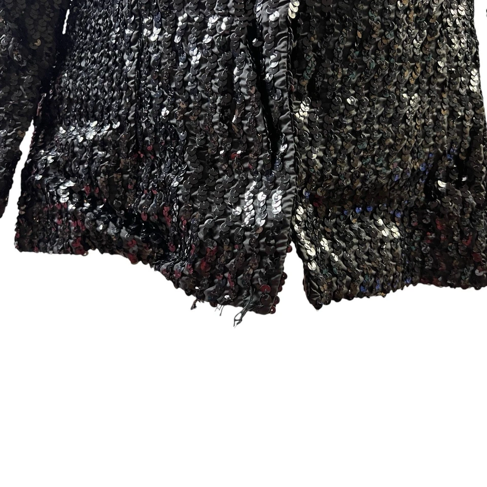 Chaqueta de lentejuelas Montgomery Ward negra de un solo pecho estrás años 70 disco glamour Foto 4 de 4