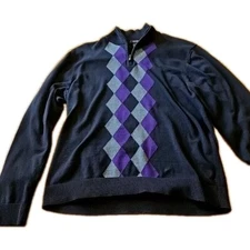 ALFANI Men's  Quarter-Zip Sweater, Long Sleeve Black Pattern L 100% Cotton