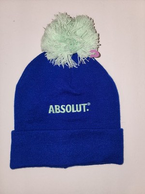 Absolut Vodka Blue Beanie Knit Hat Pom Pom Mint Green Logo Promo Winter Ski Cap