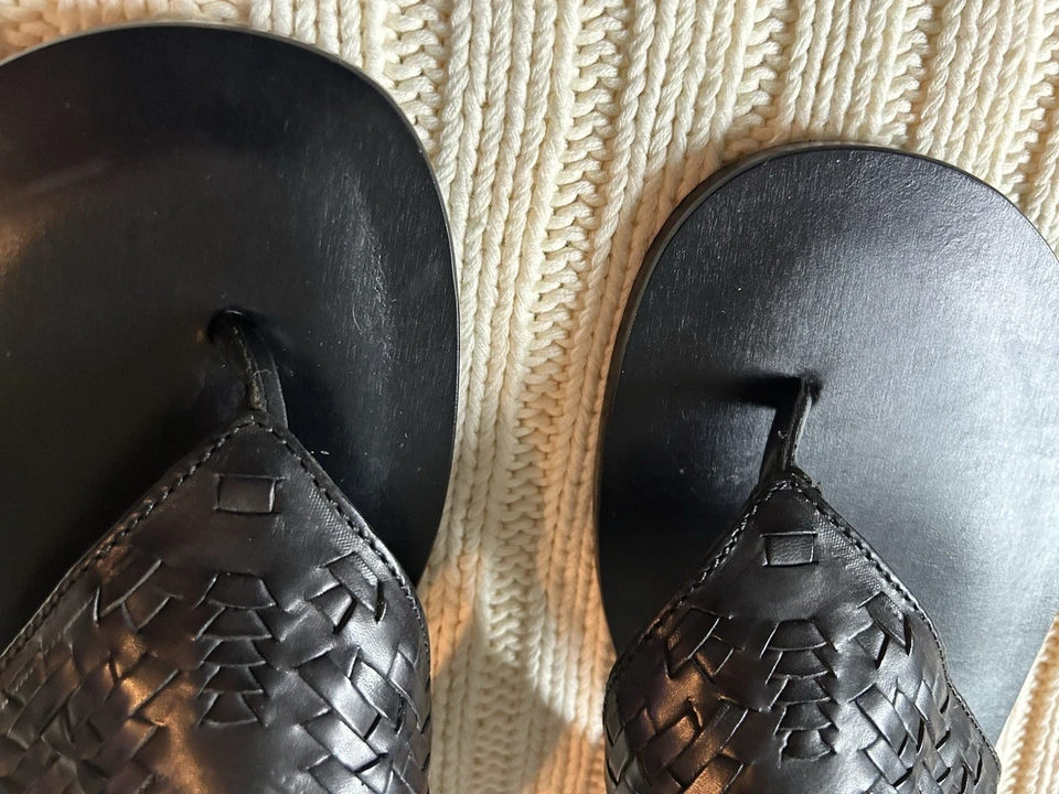 Sandalias Ralph Lauren para hombre etiqueta negra / cuero, tanga, trenzadas, hechas a mano en Italia Foto 3 de 4