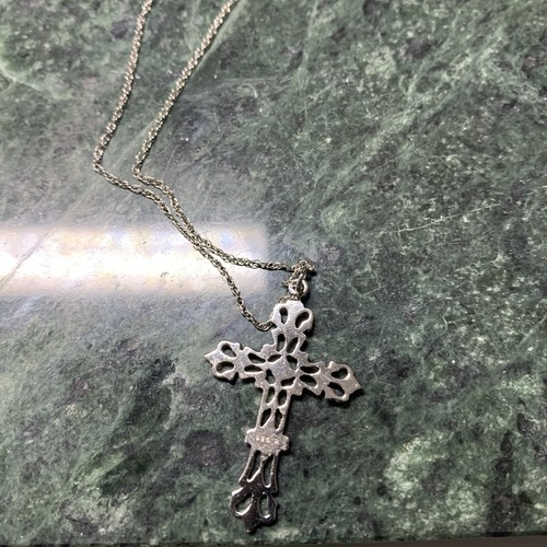 Sterling Silver Gothic Cross Pendant Necklace Cut Out 18” - Picture 4 of 8