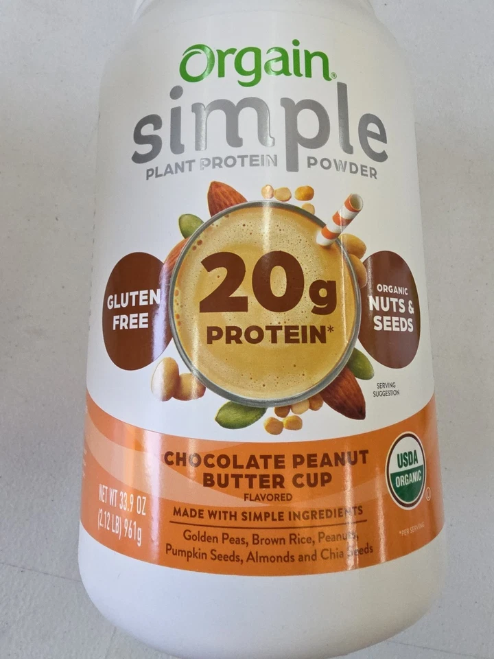 Proteína vegetal simple en polvo Orgain 33,9 oz TAZA DE MANTEQUILLA DE MANÍ CHOCOLATE Exp. 2027 Foto 3 de 4