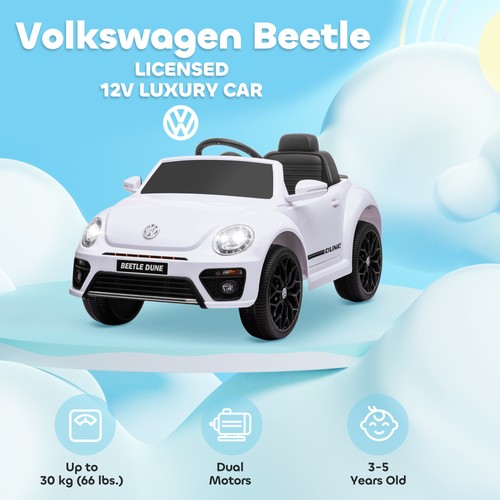 AIYAPLAY Volkswagen Beetle Licensed 12V Ride on Car w/ Remote Control, White - Picture 6 of 11