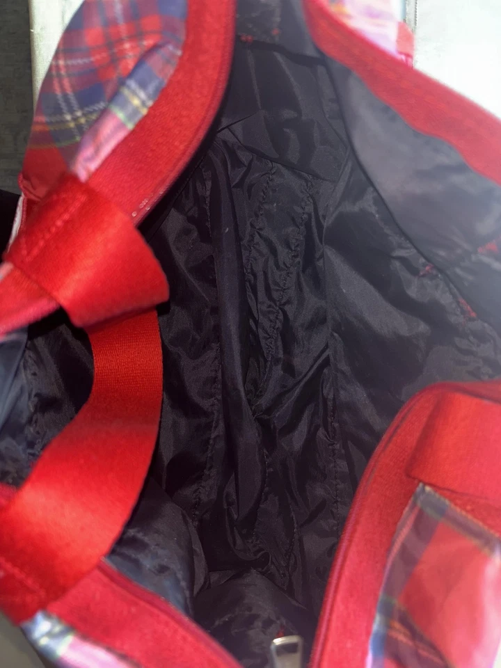 Bolso de Lona LeSportsac de Nailon a Cuadros Rojo Tartán Grande de Viaje Bolsillo con Cremallera Foto 2 de 4