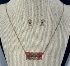 Betsey Johnson Gold Tone Metal Acrylic Pink White Gummy Bears Necklace Earrings