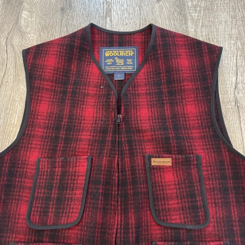 Woolrich Buffalo Plaid Vest Men Lg Wool Full Zip 4 Pocket Lumberjack Outdoor - Picture 2 of 7